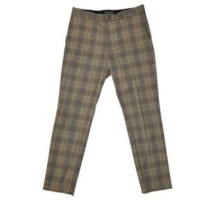 H&M Plaid Dress Slacks Regular Fit Men's 32 Straight Leg Brown Blue